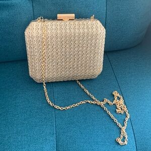 Gold clutch, cross body attachment